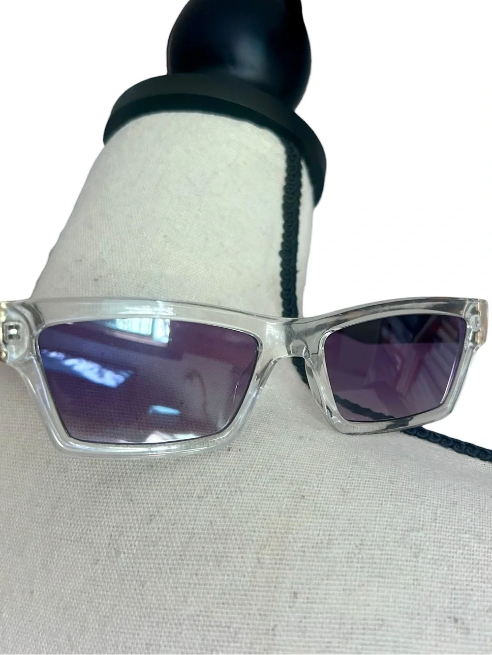 Clear Frame Tortoise Arm Purple Lens Rectangular Sunglasses Y2K